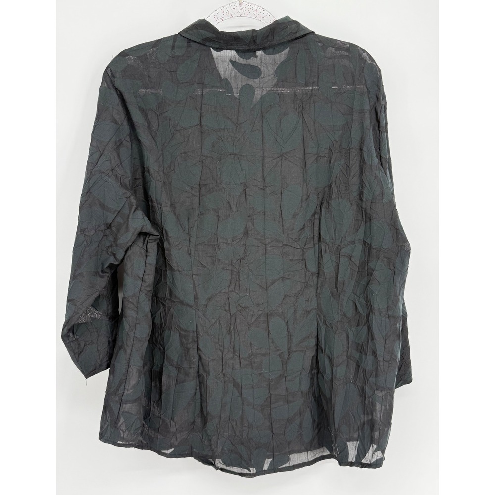 CB Plus Casual Womens Charcoal Grey Crinkle Print 3/4 Sleeve Blouse Shirt Sz 1X - Picture 4 of 8